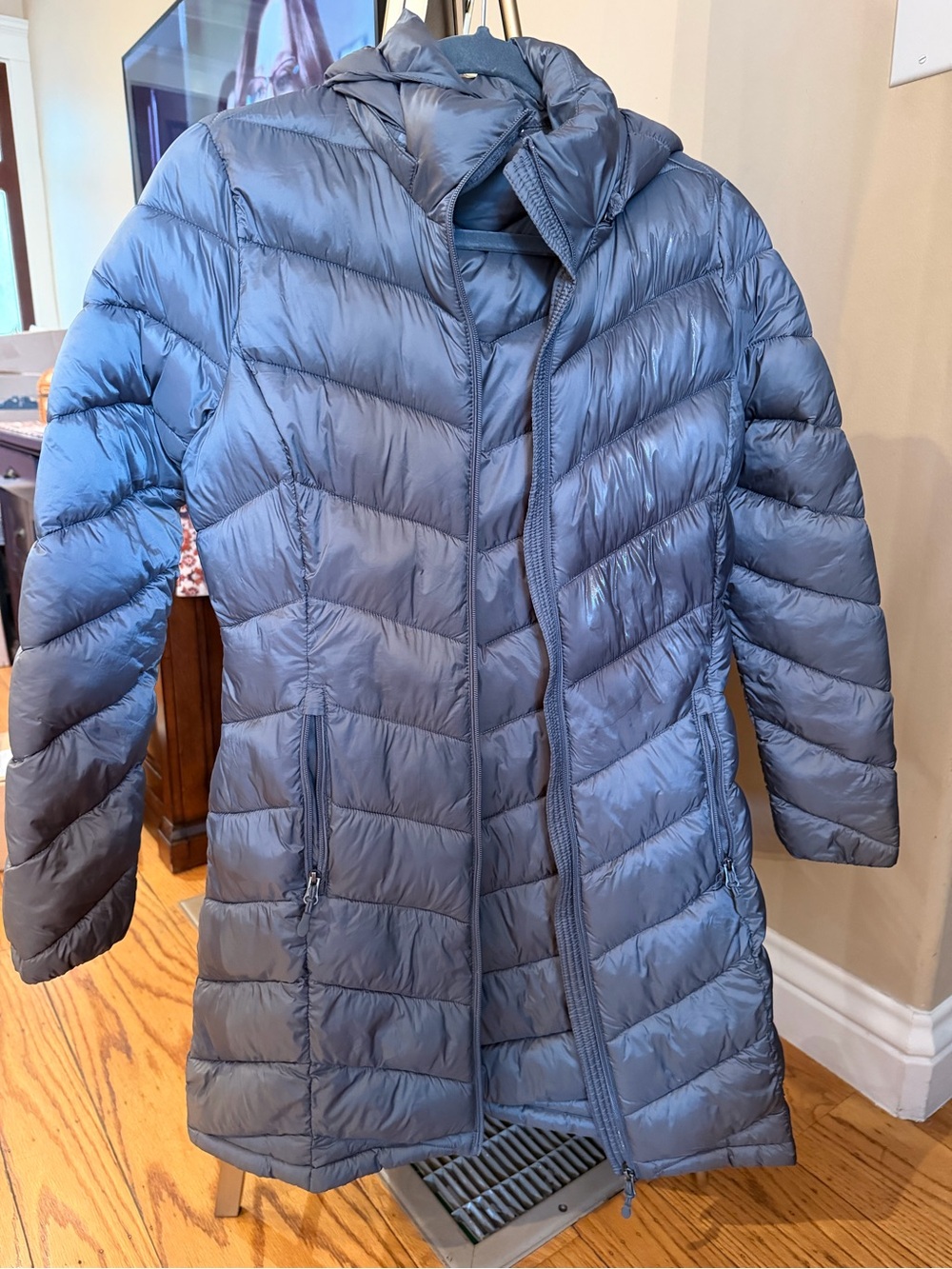 Charter Club Slate Blue Quilted Hooded Puffer Coat